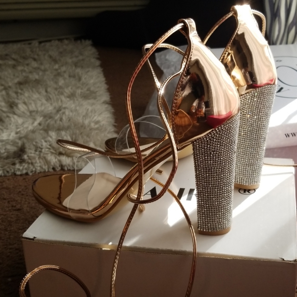 Rose Gold Rhinestone Heels